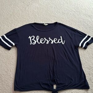 Dirtee Laundry navy and white t-shirt.